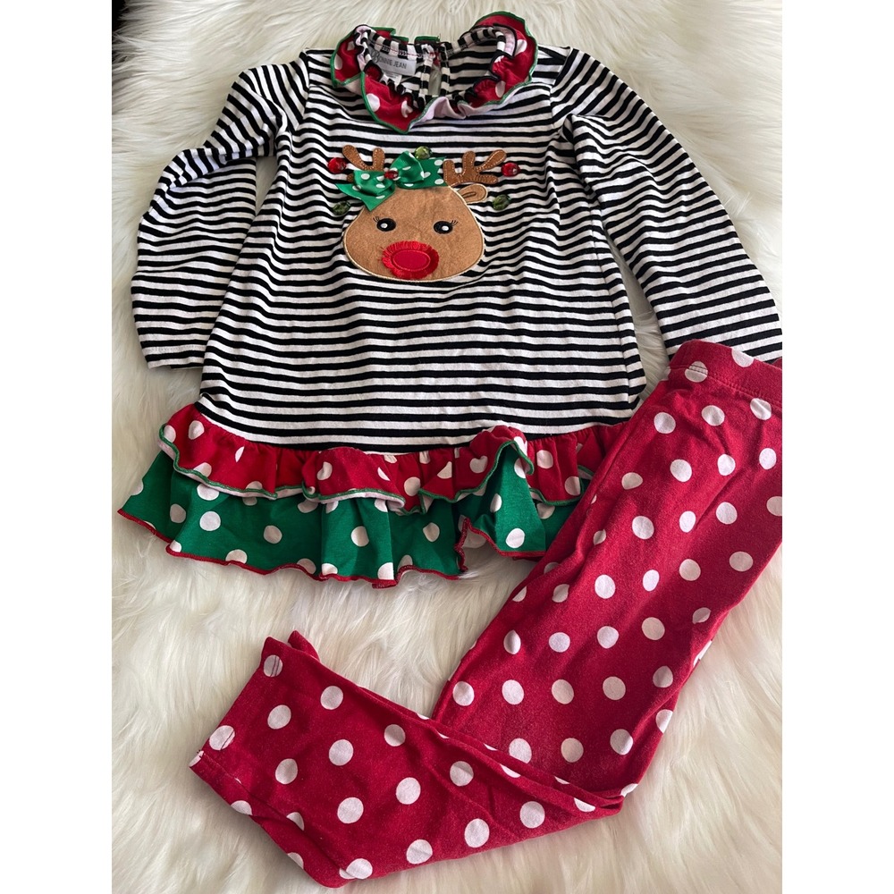 Bonnie Jean Toddler Girls Christmas Holiday Santa Reindeer Polka Legging Set 4T